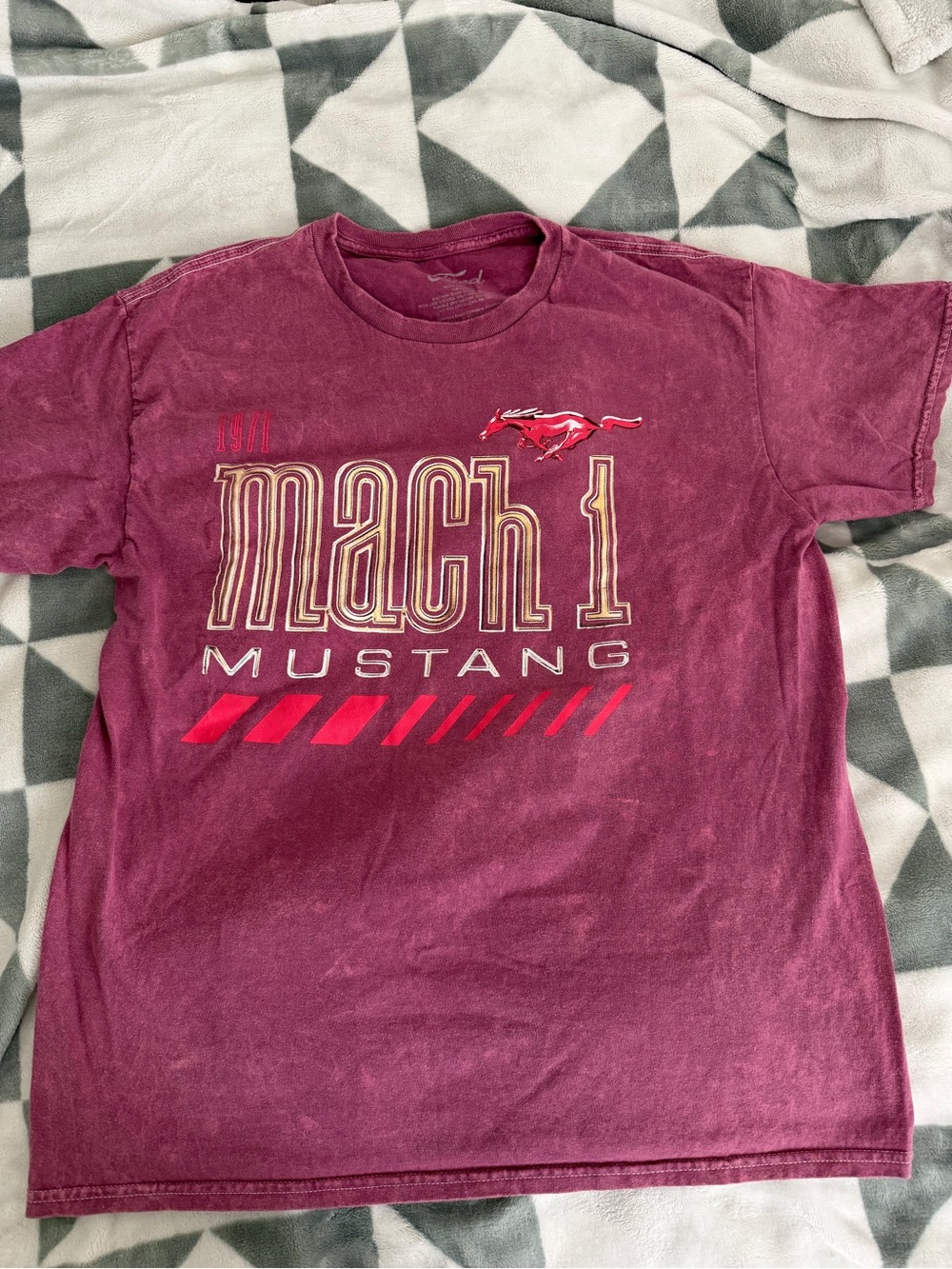 Ford Mach 1 Mustang Graphic Tee - Burgundy with Red Accents